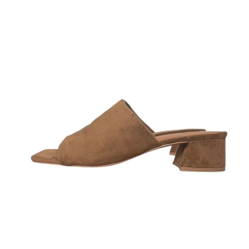 ASOS Chestnut Brown Suede Square-Toe Chunky Block Heel Mules Slide On Size 8